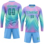 Teal-White Custom Jersey Tie Soccer Uniform Dye Sublimation Teal-White Custom Jersey Tie Soccer Uniform Dye Sublimation