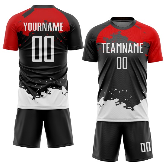 Jersey White-Red Uniform Black Sublimation Soccer Custom Jersey White-Red Uniform Black Sublimation Soccer Custom