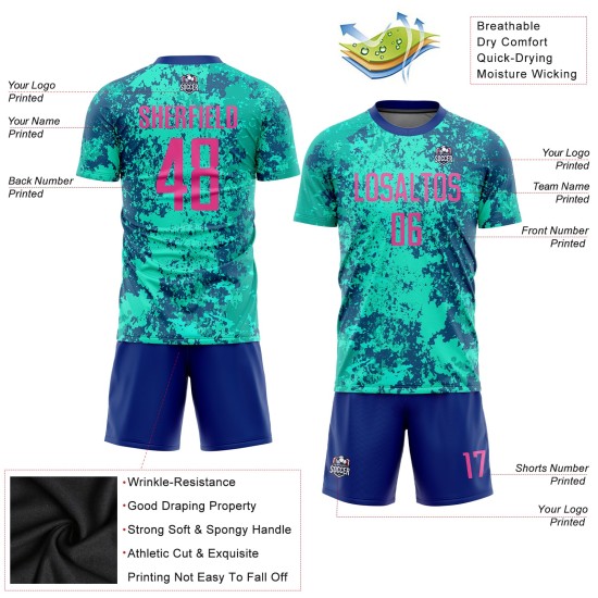 Pink-Royal Jersey Custom Teal Uniform Sublimation Soccer Pink-Royal Jersey Custom Teal Uniform Sublimation Soccer