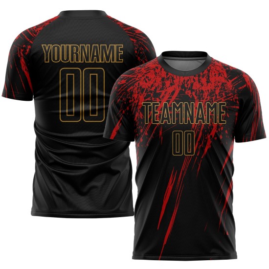 Uniform Black Custom Gold-Red Old Sublimation Jersey Black Soccer