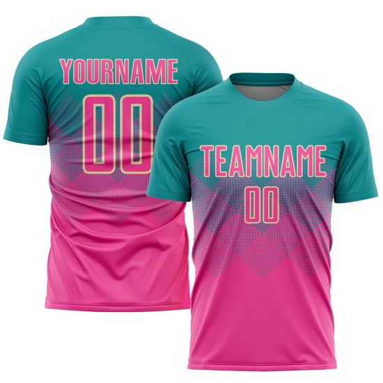 Uniform Teal Custom Soccer Pink-Cream Sublimation Jersey Uniform Teal Custom Soccer Pink-Cream Sublimation Jersey
