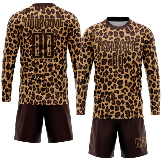 Gold Leopard Soccer Uniform Brown Brown-Old Jersey Sublimation Custom