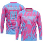 Pink Custom Blue-White Light Uniform Sublimation Soccer Jersey Pink Custom Blue-White Light Uniform Sublimation Soccer Jersey
