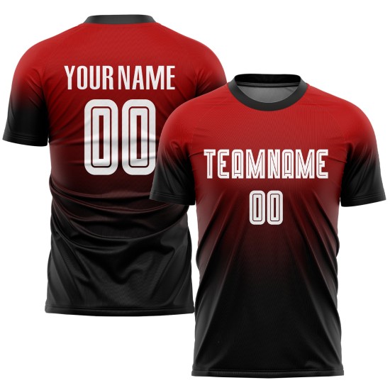Jersey Soccer Uniform Custom Red Fade Fashion Sublimation White-Black Jersey Soccer Uniform Custom Red Fade Fashion Sublimation White-Black