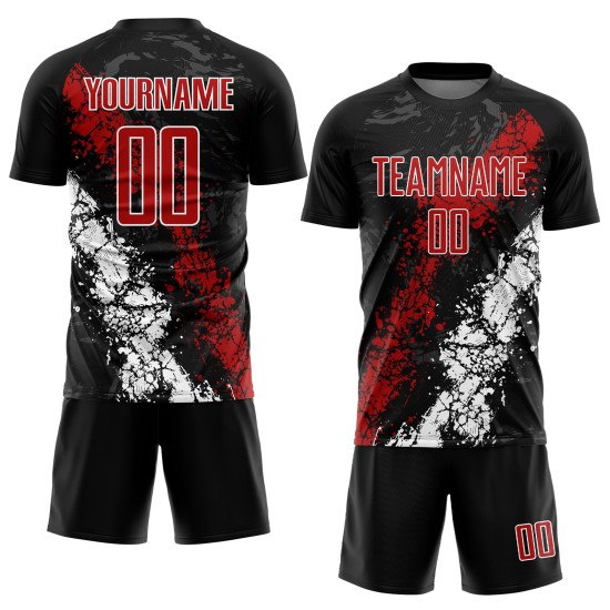Sublimation Custom Black Red-White Jersey Uniform Soccer Sublimation Custom Black Red-White Jersey Uniform Soccer