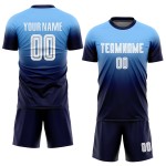 Custom Fashion White-Navy Jersey Fade Soccer Sublimation Uniform Blue Light Custom Fashion White-Navy Jersey Fade Soccer Sublimation Uniform Blue Light