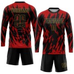 Custom Uniform Black-Old Red Jersey Sublimation Gold Soccer Custom Uniform Black-Old Red Jersey Sublimation Gold Soccer