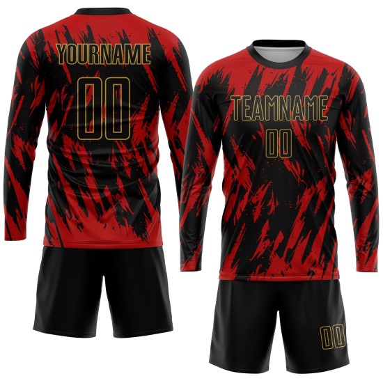 Custom Uniform Black-Old Red Jersey Sublimation Gold Soccer Custom Uniform Black-Old Red Jersey Sublimation Gold Soccer