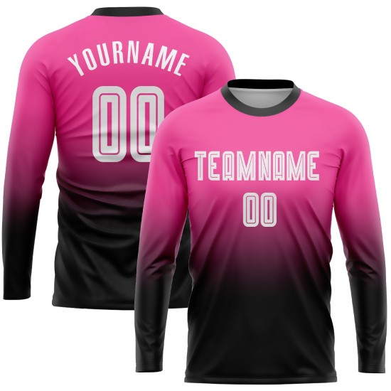 Uniform Custom Fade White-Black Sleeve Jersey Long Sublimation Fashion Soccer Pink Uniform Custom Fade White-Black Sleeve Jersey Long Sublimation Fashion Soccer Pink