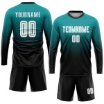 Sublimation Teal Custom Soccer Fashion Uniform White-Black Fade Jersey Sublimation Teal Custom Soccer Fashion Uniform White-Black Fade Jersey