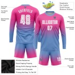Uniform Custom Soccer White-Light Blue Long Fade Sleeve Fashion Pink Sublimation Jersey Uniform Custom Soccer White-Light Blue Long Fade Sleeve Fashion Pink Sublimation Jersey