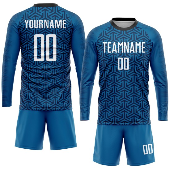 White-Black Blue Soccer Uniform Sublimation Jersey Custom White-Black Blue Soccer Uniform Sublimation Jersey Custom