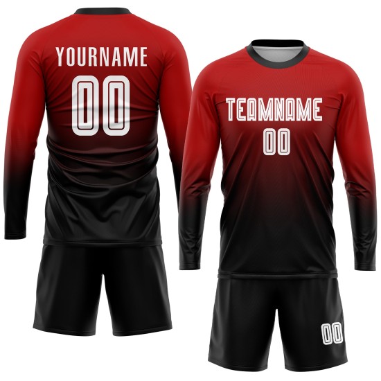 Jersey Soccer Uniform Custom Red Fade Fashion Sublimation White-Black Jersey Soccer Uniform Custom Red Fade Fashion Sublimation White-Black