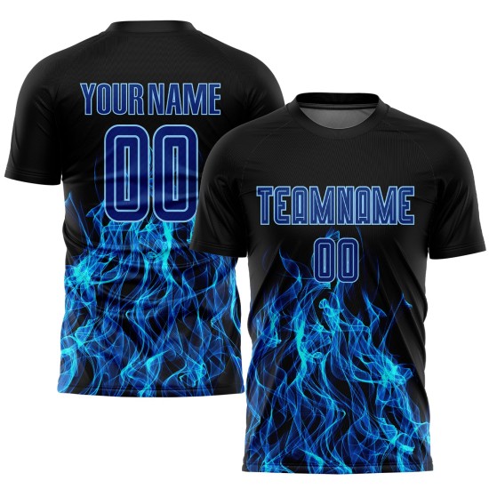 Royal-Light Black Blue Custom Soccer Sublimation Flame Uniform Jersey Royal-Light Black Blue Custom Soccer Sublimation Flame Uniform Jersey