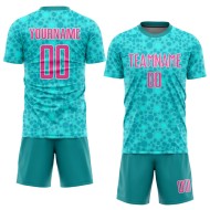 Custom Sublimation Jersey Soccer Aqua Uniform Pink-White Custom Sublimation Jersey Soccer Aqua Uniform Pink-White
