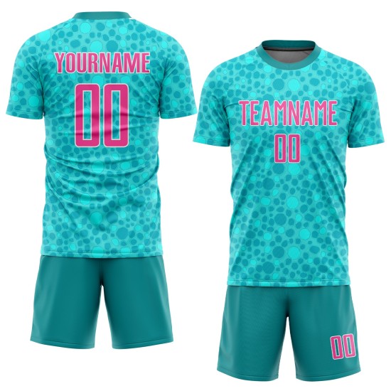 Custom Sublimation Jersey Soccer Aqua Uniform Pink-White Custom Sublimation Jersey Soccer Aqua Uniform Pink-White