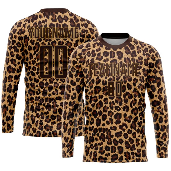 Gold Leopard Soccer Uniform Brown Brown-Old Jersey Sublimation Custom