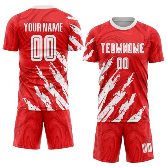 Sublimation Custom Jersey Soccer Red Uniform White