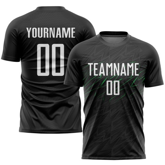 Soccer Black Custom Green Sublimation Jersey White-Neon Uniform Soccer Black Custom Green Sublimation Jersey White-Neon Uniform