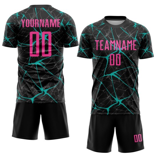 Soccer Black Pink-Aqua Jersey Sublimation Uniform Custom Soccer Black Pink-Aqua Jersey Sublimation Uniform Custom