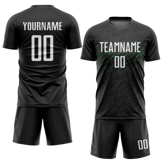 Soccer Black Custom Green Sublimation Jersey White-Neon Uniform Soccer Black Custom Green Sublimation Jersey White-Neon Uniform