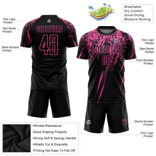 Custom Jersey Uniform Soccer Sublimation Black Pink Custom Jersey Uniform Soccer Sublimation Black Pink