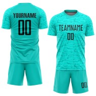 Black Soccer Aqua Custom Jersey Sublimation Uniform Black Soccer Aqua Custom Jersey Sublimation Uniform
