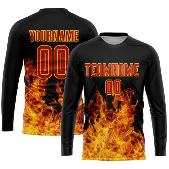 Custom Jersey Sublimation Soccer Uniform Flame Red-Gold Black Custom Jersey Sublimation Soccer Uniform Flame Red-Gold Black