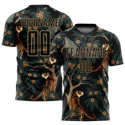 Old Sublimation Custom Tiger And Jersey Peacock Uniform Black Gold Soccer Old Sublimation Custom Tiger And Jersey Peacock Uniform Black Gold Soccer