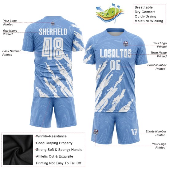 Blue Uniform Jersey Soccer Sublimation White Custom Light Blue Uniform Jersey Soccer Sublimation White Custom Light