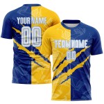 Soccer Royal Scratch White Custom Yellow-Light Jersey Graffiti Pattern Blue Sublimation Uniform Soccer Royal Scratch White Custom Yellow-Light Jersey Graffiti Pattern Blue Sublimation Uniform