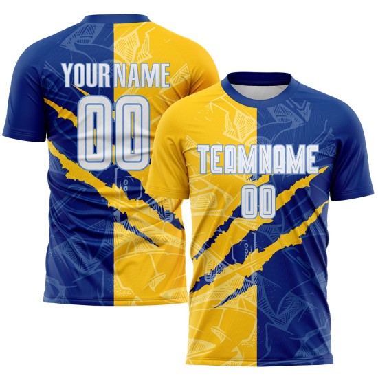 Soccer Royal Scratch White Custom Yellow-Light Jersey Graffiti Pattern Blue Sublimation Uniform Soccer Royal Scratch White Custom Yellow-Light Jersey Graffiti Pattern Blue Sublimation Uniform