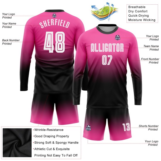Uniform Custom Fade White-Black Sleeve Jersey Long Sublimation Fashion Soccer Pink Uniform Custom Fade White-Black Sleeve Jersey Long Sublimation Fashion Soccer Pink