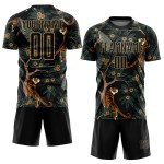 Old Sublimation Custom Tiger And Jersey Peacock Uniform Black Gold Soccer Old Sublimation Custom Tiger And Jersey Peacock Uniform Black Gold Soccer