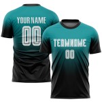 Sublimation Teal Custom Soccer Fashion Uniform White-Black Fade Jersey Sublimation Teal Custom Soccer Fashion Uniform White-Black Fade Jersey
