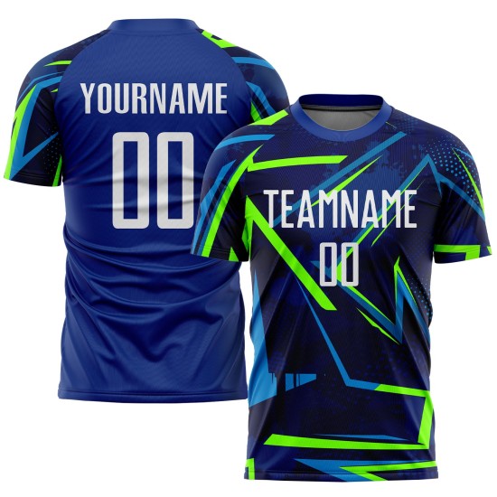 Soccer Sublimation White-Neon Custom Green Uniform Jersey Royal Soccer Sublimation White-Neon Custom Green Uniform Jersey Royal