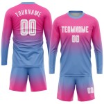Uniform Custom Soccer White-Light Blue Long Fade Sleeve Fashion Pink Sublimation Jersey Uniform Custom Soccer White-Light Blue Long Fade Sleeve Fashion Pink Sublimation Jersey