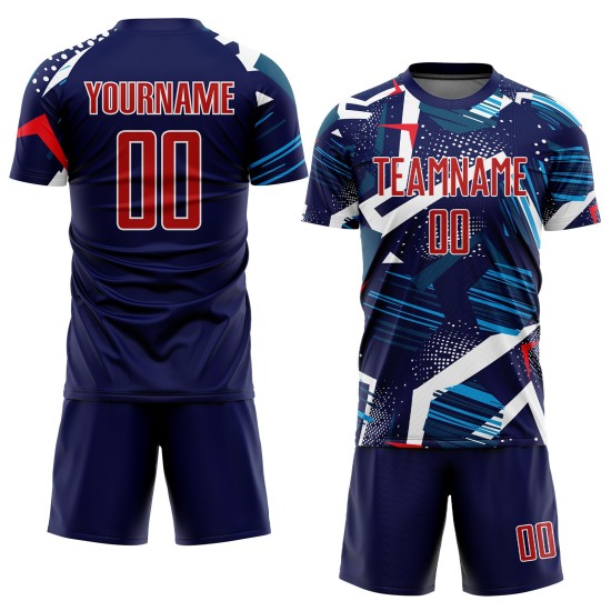 Soccer Navy Uniform Custom Sublimation Jersey Red-White