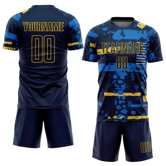 Navy Soccer Uniform Jersey Navy-Gold Sublimation Custom