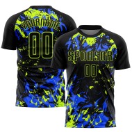 Black Jersey Green-Royal Soccer Neon Uniform Sublimation Custom Black Black Jersey Green-Royal Soccer Neon Uniform Sublimation Custom Black
