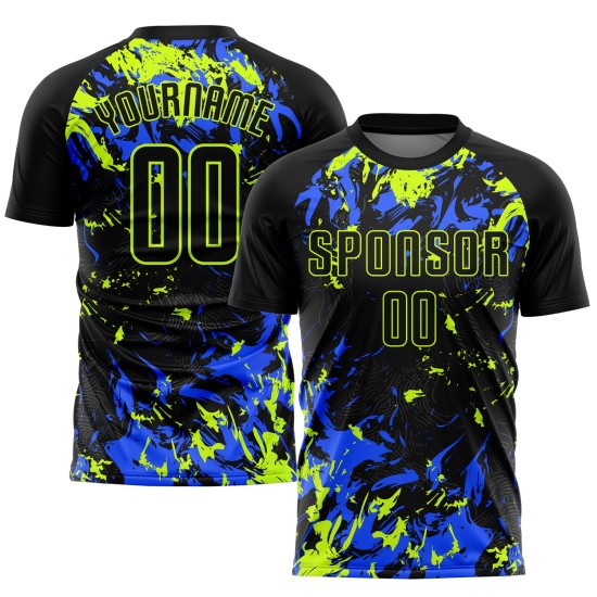 Black Jersey Green-Royal Soccer Neon Uniform Sublimation Custom Black Black Jersey Green-Royal Soccer Neon Uniform Sublimation Custom Black