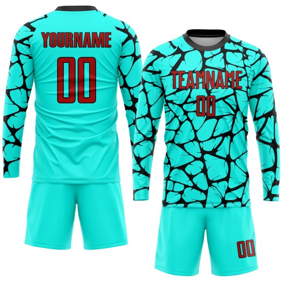 Sublimation Red-Black Soccer Uniform Jersey Aqua Custom Sublimation Red-Black Soccer Uniform Jersey Aqua Custom