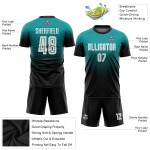 Sublimation Teal Custom Soccer Fashion Uniform White-Black Fade Jersey Sublimation Teal Custom Soccer Fashion Uniform White-Black Fade Jersey