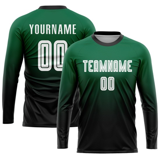 Custom Kelly Green Sublimation White-Black Jersey Soccer Fashion Uniform Fade Custom Kelly Green Sublimation White-Black Jersey Soccer Fashion Uniform Fade