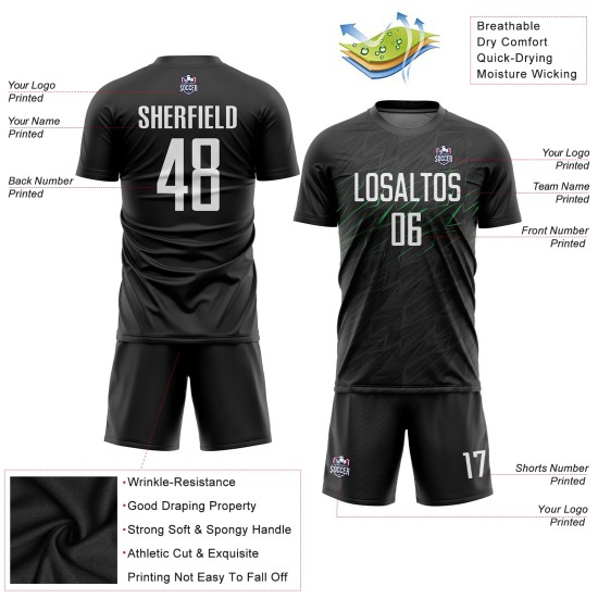 Soccer Black Custom Green Sublimation Jersey White-Neon Uniform Soccer Black Custom Green Sublimation Jersey White-Neon Uniform