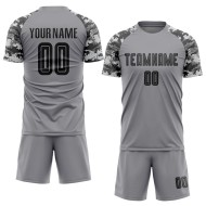 Custom Soccer Sublimation Black-Camo Uniform Jersey Gray Custom Soccer Sublimation Black-Camo Uniform Jersey Gray