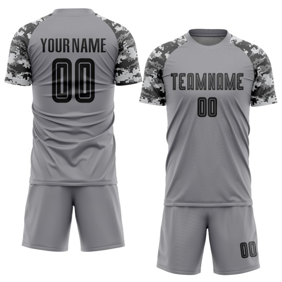 Custom Soccer Sublimation Black-Camo Uniform Jersey Gray Custom Soccer Sublimation Black-Camo Uniform Jersey Gray