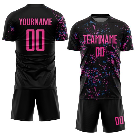 Custom Pink-Light Sublimation Black Jersey Blue Uniform Soccer Custom Pink-Light Sublimation Black Jersey Blue Uniform Soccer