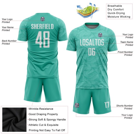 Aqua Uniform Sublimation White Jersey Soccer Custom Aqua Uniform Sublimation White Jersey Soccer Custom