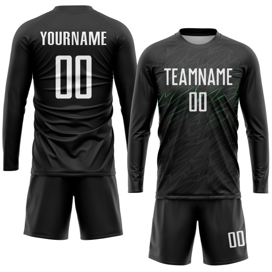 Soccer Black Custom Green Sublimation Jersey White-Neon Uniform Soccer Black Custom Green Sublimation Jersey White-Neon Uniform